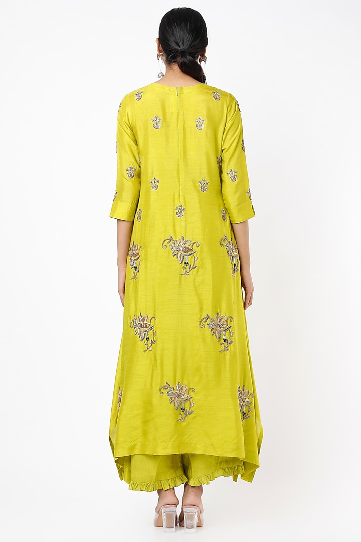 Lime Zardosi Embroidered Tunic Set by Shilpa Poddar at Pernia's Pop Up Shop