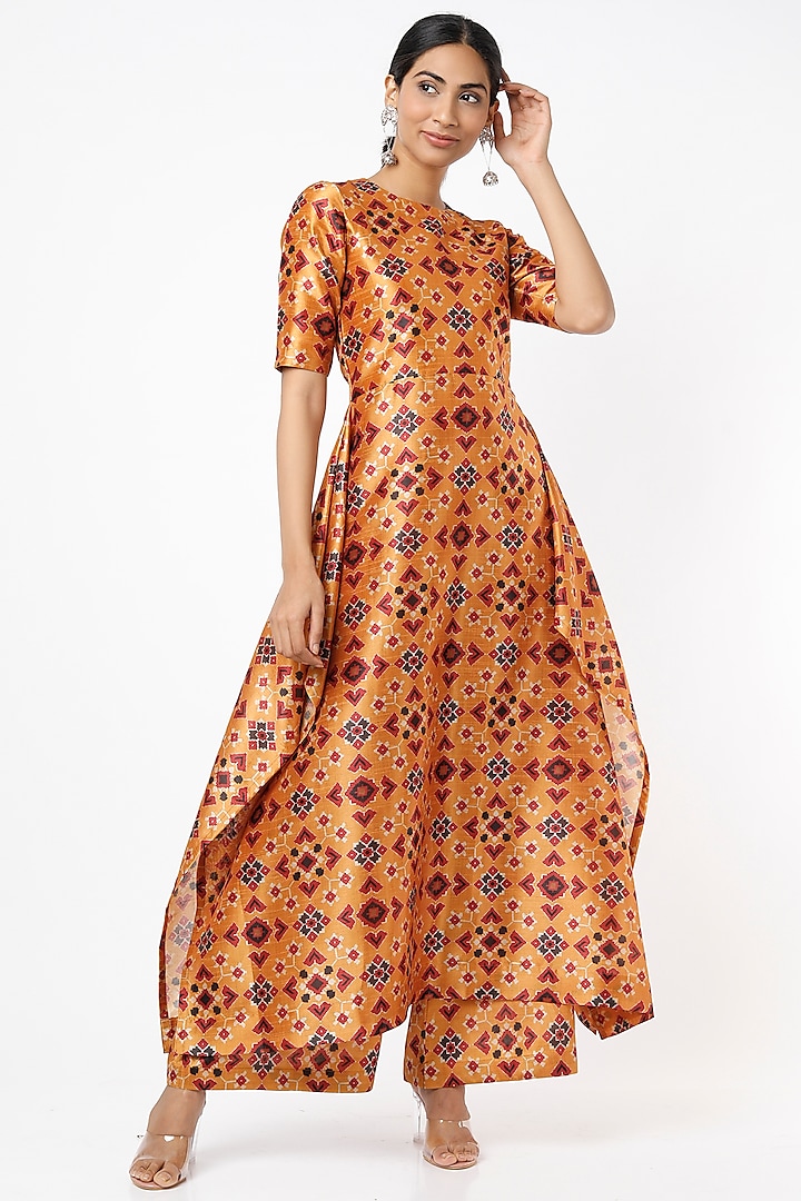 Copper Ikat Printed Tunic Set by Shilpa Poddar