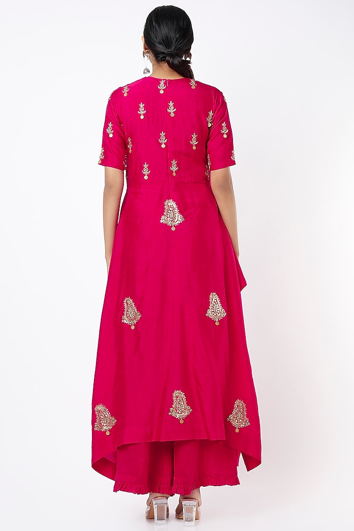 Red Silk Embroidered Tunic Set by Shilpa Poddar at Pernia's Pop Up Shop