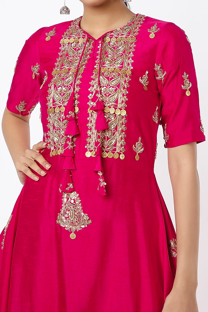 Red Silk Embroidered Tunic Set by Shilpa Poddar at Pernia's Pop Up Shop