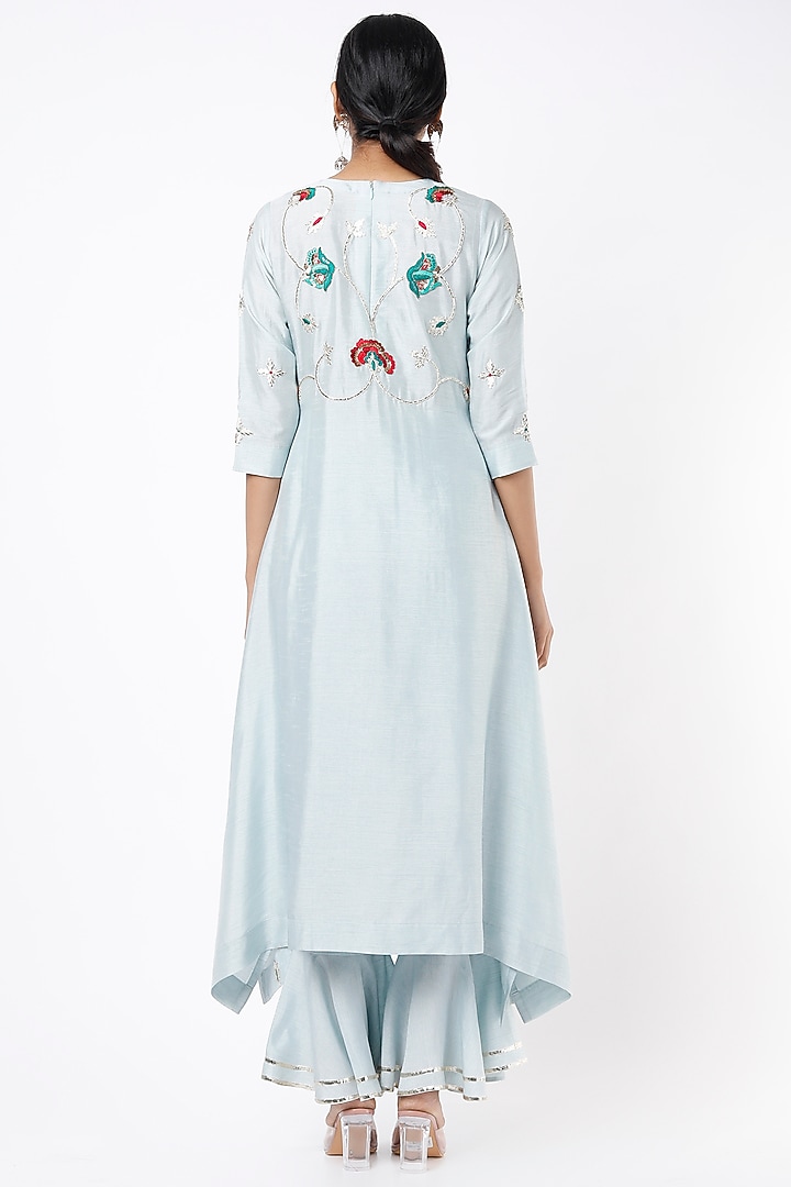 Powder Blue Silk Embroidered Tunic Set by Shilpa Poddar at Pernia's Pop Up Shop