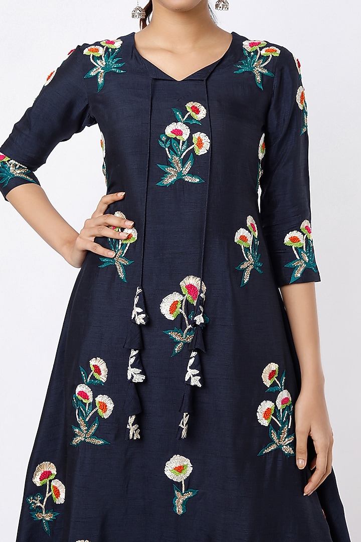 Midnight Blue Gota Embroidered Tunic Set by Shilpa Poddar at Pernia's Pop Up Shop