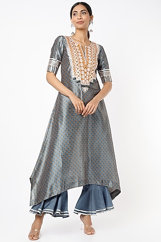 Grey Gota Embroidered Tunic Set by Shilpa Poddar
