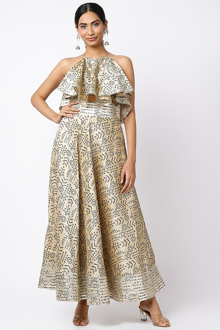 Beige Embroidered Skirt Set by Shilpa Poddar