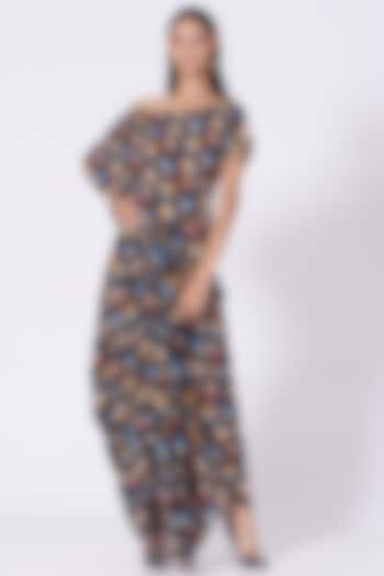 Plum Black Floral Printed Draped Skirt Set by Shilpa Poddar at Pernia's Pop Up Shop