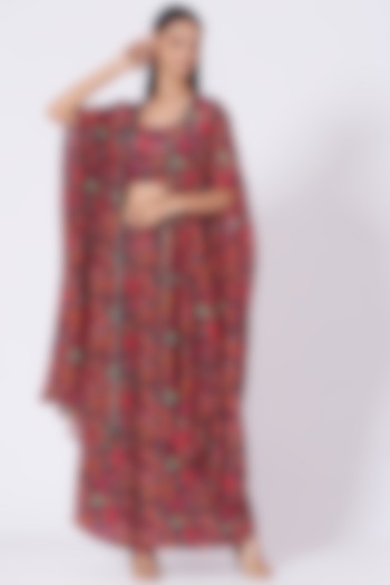 Wine Floral Printed Co-Ord Set by Shilpa Poddar