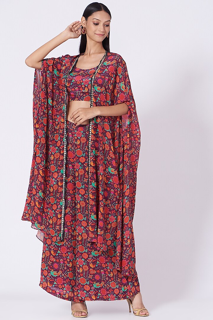 Wine Floral Printed Co-Ord Set by Shilpa Poddar