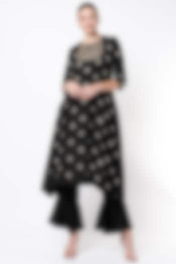Black Silk Asymmetrical Tunic Set by Shilpa Poddar