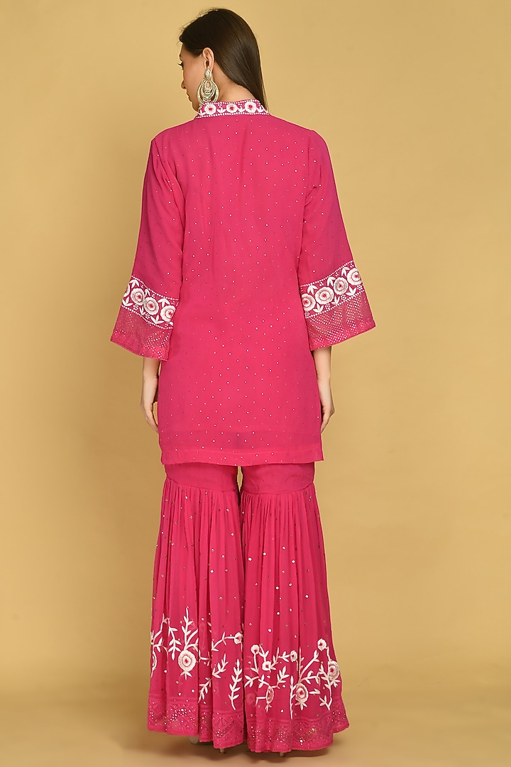 Fuchsia Embroidered Party Wear Sharara Set by Shobha Rani at Pernia's Pop Up Shop