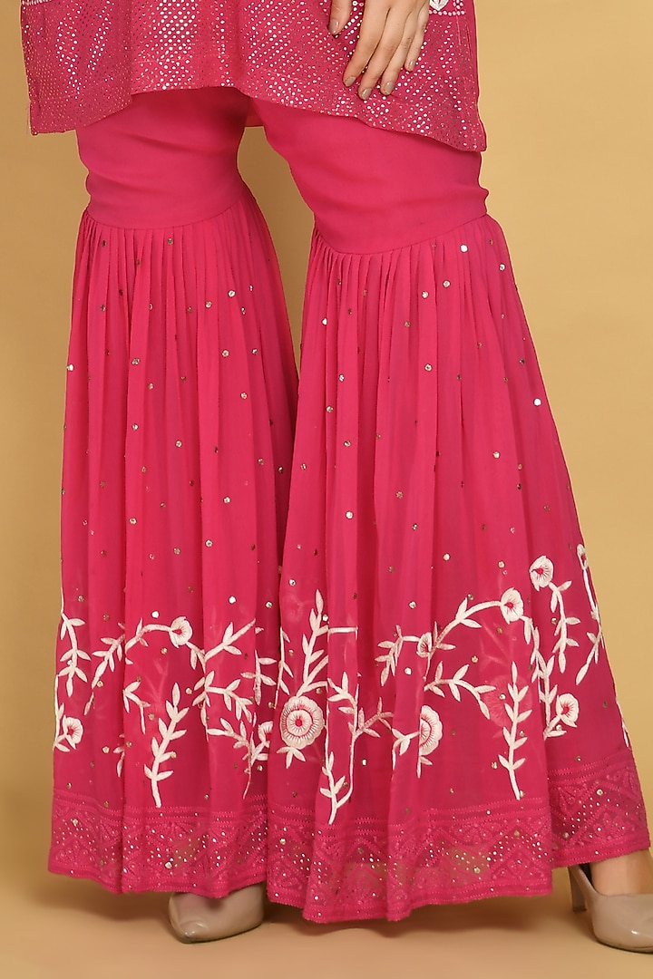 Fuchsia Embroidered Party Wear Sharara Set by Shobha Rani at Pernia's Pop Up Shop