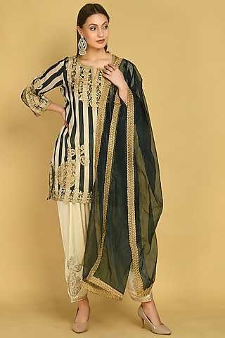 Forest Green Embroidered Kurta Set by Shobha Rani