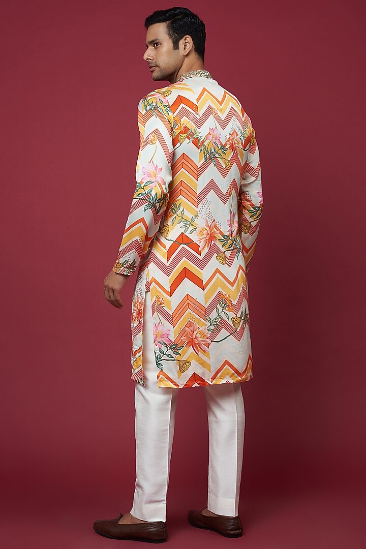Ivory Glaze Cotton Silk Digital Printed & Sequins Embroidered Kurta Set by sharad raghav men at Pernia's Pop Up Shop