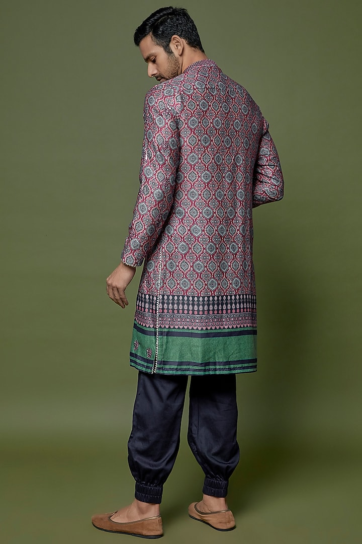 Blue Glaze Cotton Silk Printed & Embroidered Kurta Set by sharad raghav men at Pernia's Pop Up Shop