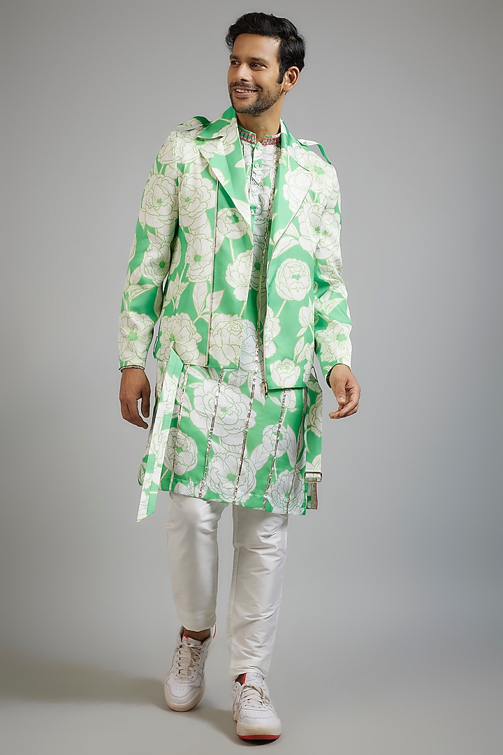 Mint Green Modal Silk Digital Printed Bomber Jacket Set by sharad raghav men