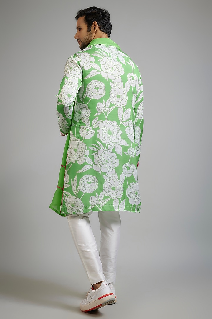 Mint Green Modal Silk Digital Printed Kurta Set by sharad raghav men at Pernia's Pop Up Shop