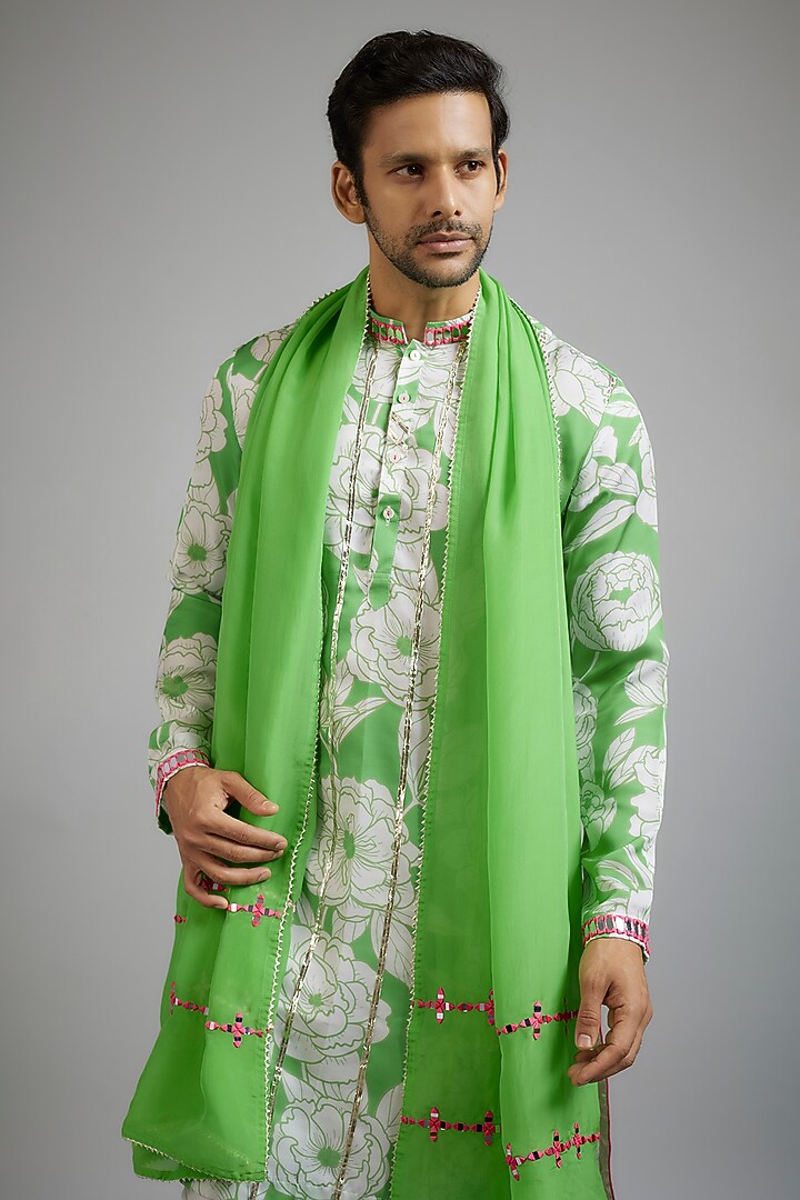 Mint Green Modal Silk Digital Printed Kurta Set by sharad raghav men at Pernia's Pop Up Shop