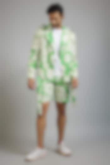 Neon Green Modal Silk DIgital Printed Bomber Jacket Set by sharad raghav men