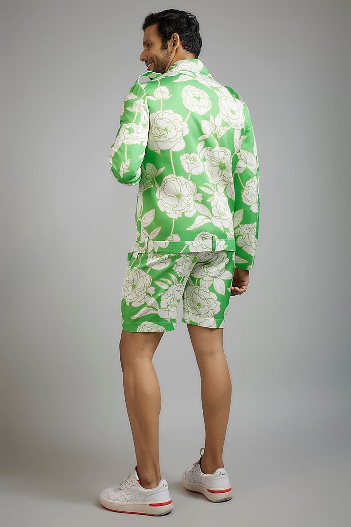 Neon Green Modal Silk DIgital Printed Bomber Jacket Set by sharad raghav  men at Pernia's Pop Up Shop