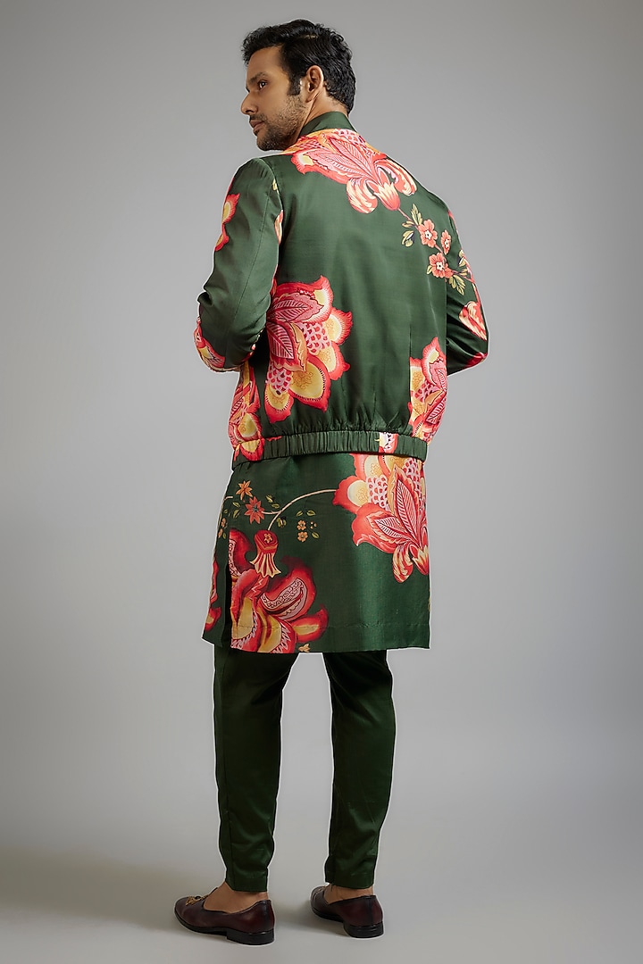 Green Modal Silk Digital Printed Bomber Jacket Set by sharad raghav men at Pernia's Pop Up Shop
