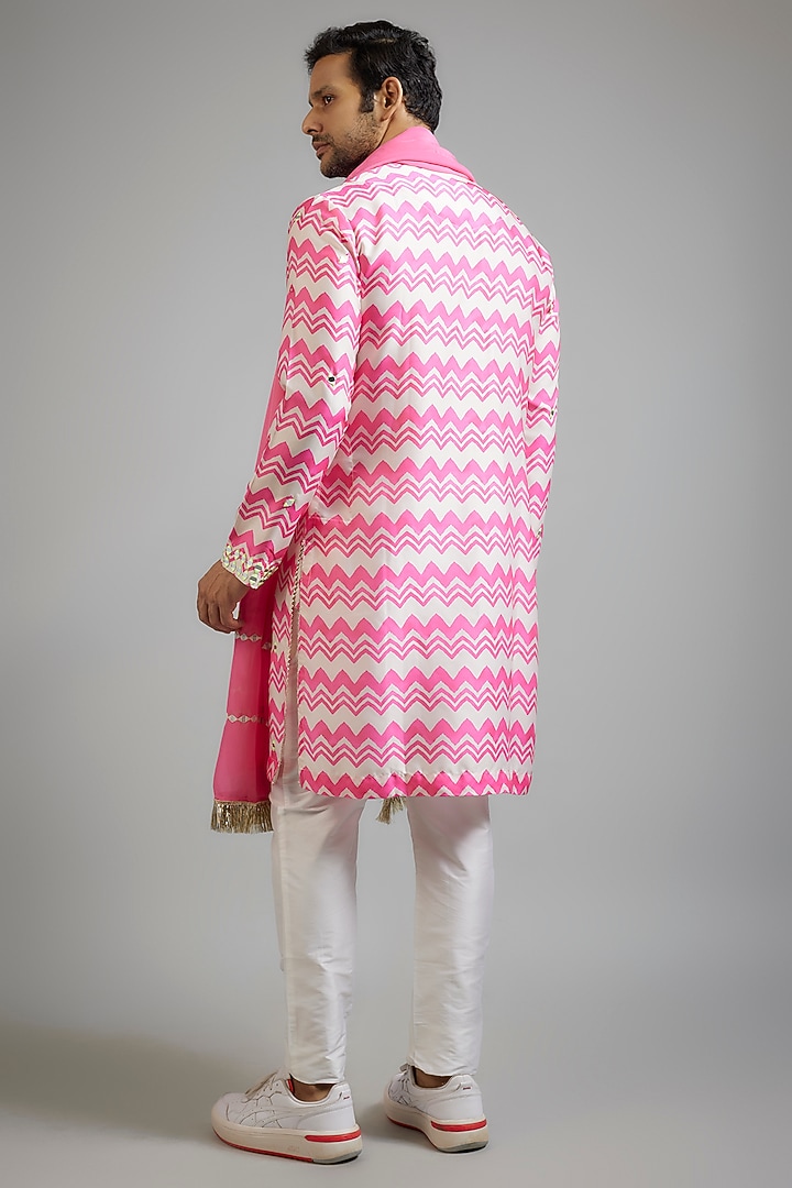 Pink Modal Silk Printed & Gota Patti Embroidered Kurta Set by sharad raghav men at Pernia's Pop Up Shop
