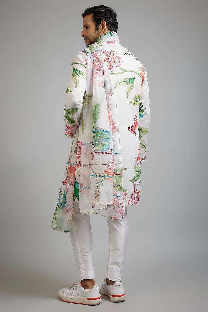 Off-White Modal Silk Digital Printed Kurta Set by sharad raghav men at Pernia's Pop Up Shop