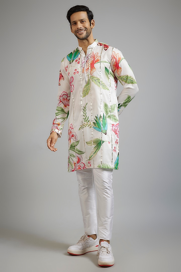 Off-White Modal Silk Digital Printed Kurta Set by sharad raghav men at Pernia's Pop Up Shop