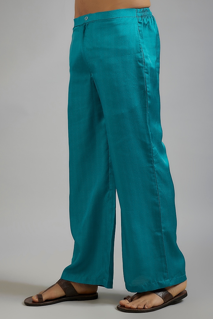 Teal Blue Modal Silk Paisley Printed Kurta Set by sharad raghav men at Pernia's Pop Up Shop