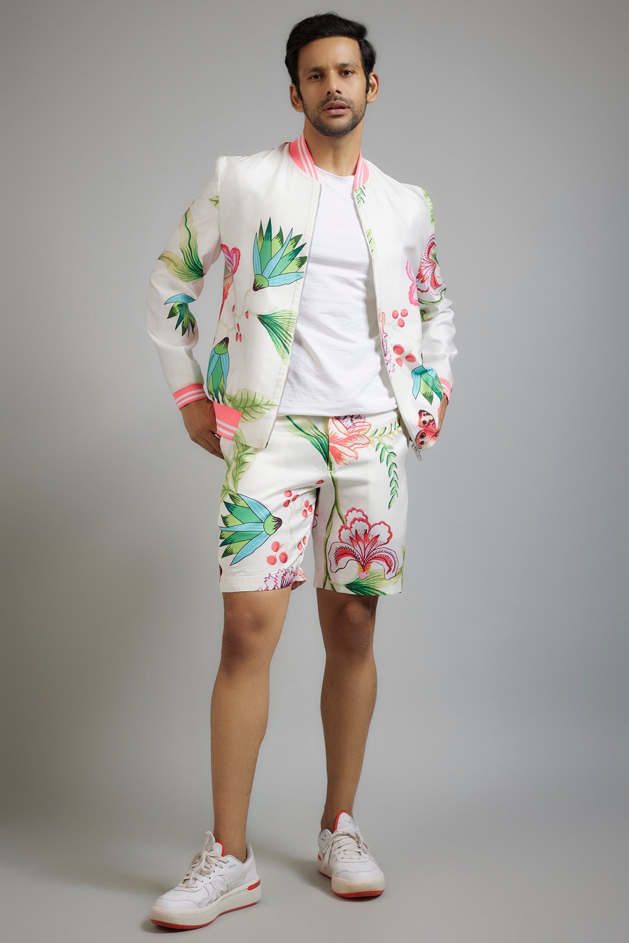 White shorts and jacket set sales