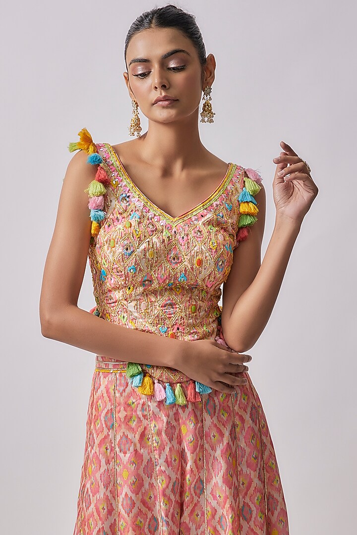 Pink Dola Silk & Polyester Printed Party Wear Sharara Set by Sharad Raghav at Pernia's Pop Up Shop