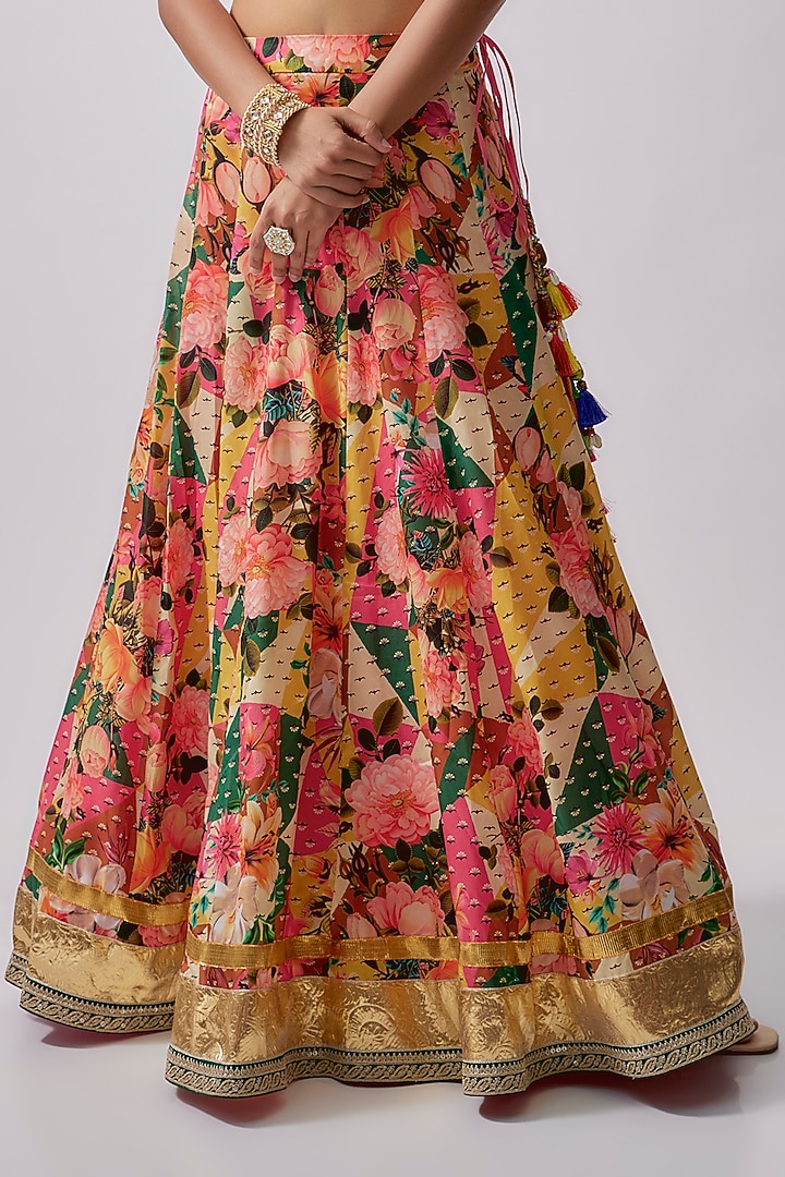 Multi-Colored Dola Silk Printed & Embroidered Lehenga Set by Sharad Raghav at Pernia's Pop Up Shop