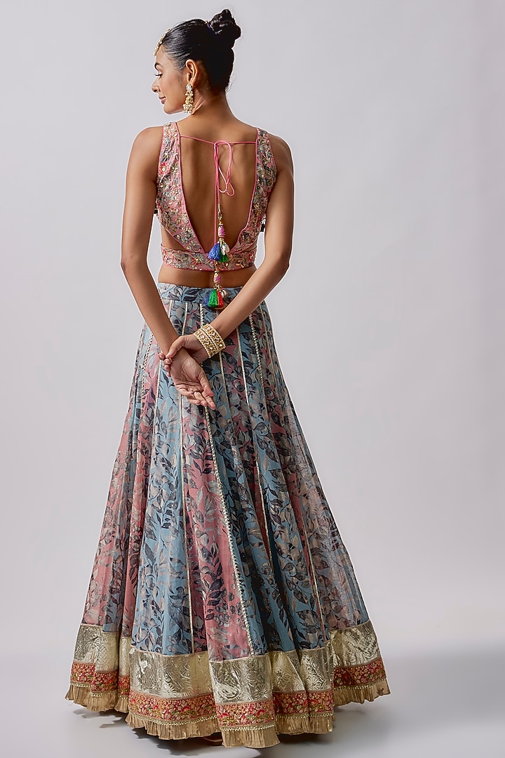 Pink & Grey Cotton Mal Printed Wedding Lehenga Set by Sharad Raghav at Pernia's Pop Up Shop