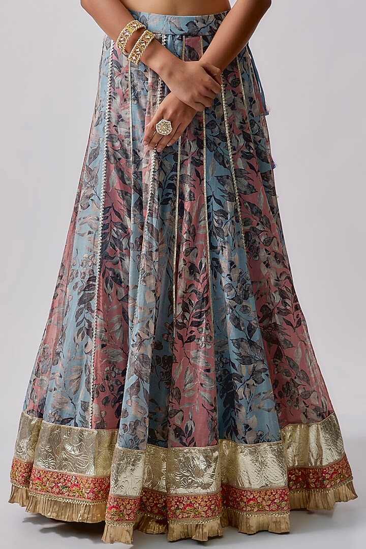 Pink & Grey Cotton Mal Printed Wedding Lehenga Set by Sharad Raghav at Pernia's Pop Up Shop