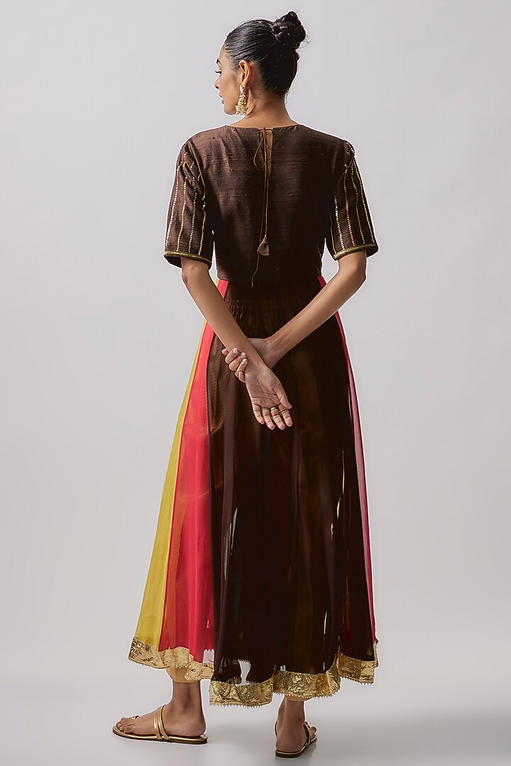 Brown Silk & Polyester Embroidered Party Wear Anarkali Set by Sharad Raghav at Pernia's Pop Up Shop