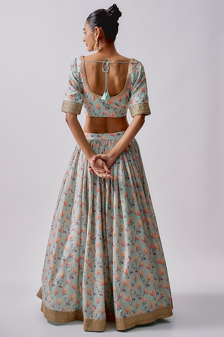 Light Blue Dola Silk & Polyester Embroidered Lehenga Set by Sharad Raghav at Pernia's Pop Up Shop