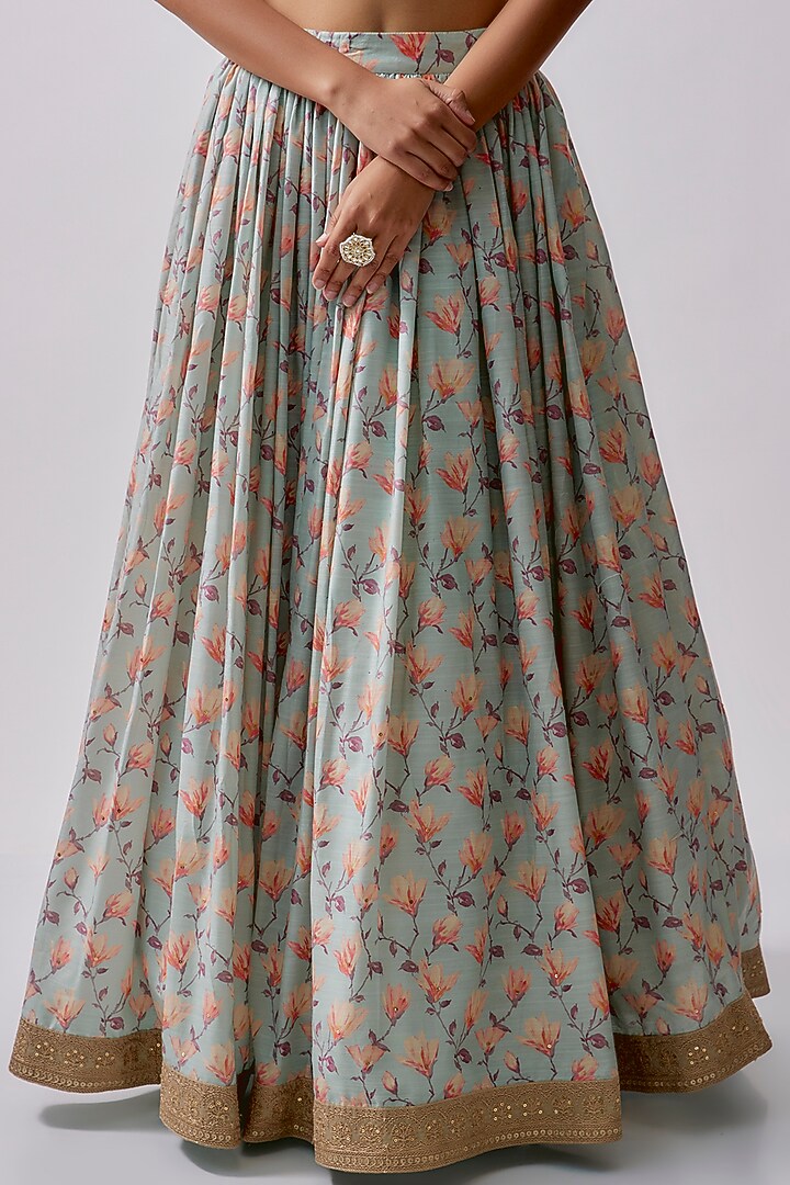 Light Blue Dola Silk & Polyester Embroidered Lehenga Set by Sharad Raghav at Pernia's Pop Up Shop