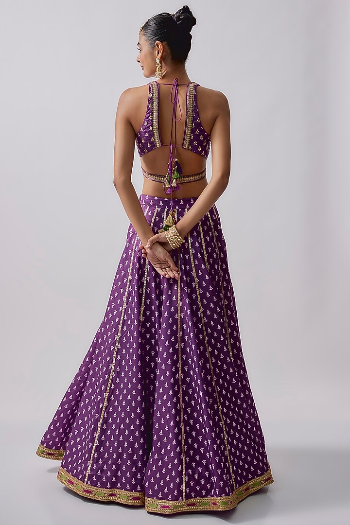 Purple Dola Silk & Polyester Embroidered Lehenga Set by Sharad Raghav at Pernia's Pop Up Shop