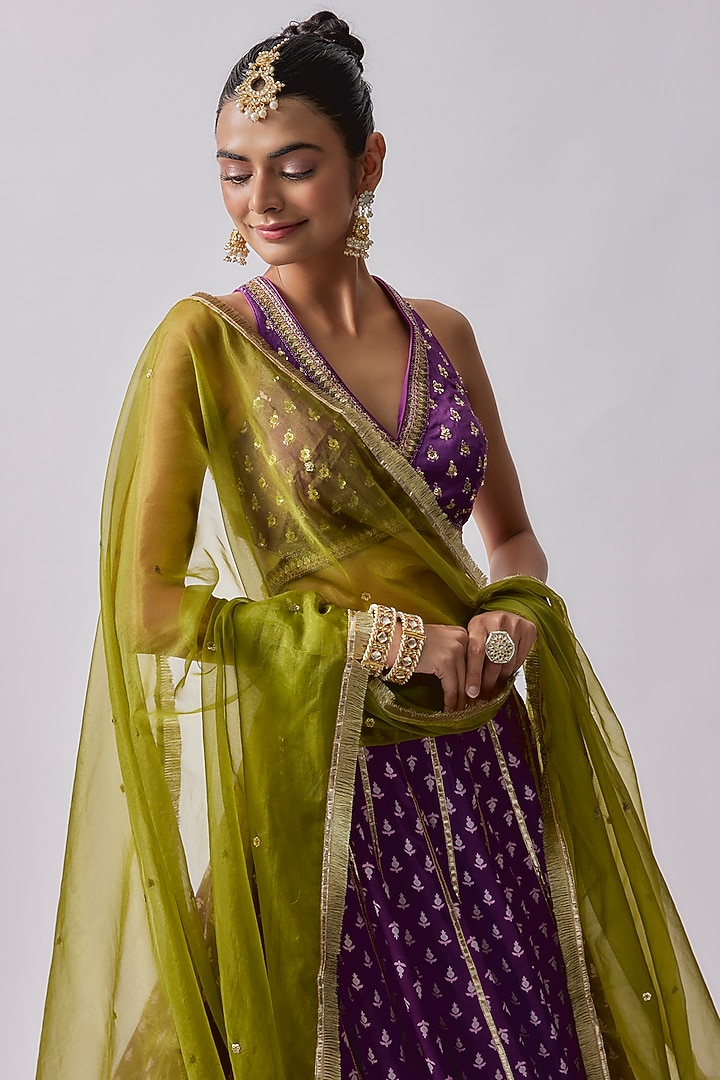 Purple Dola Silk & Polyester Embroidered Lehenga Set by Sharad Raghav at Pernia's Pop Up Shop