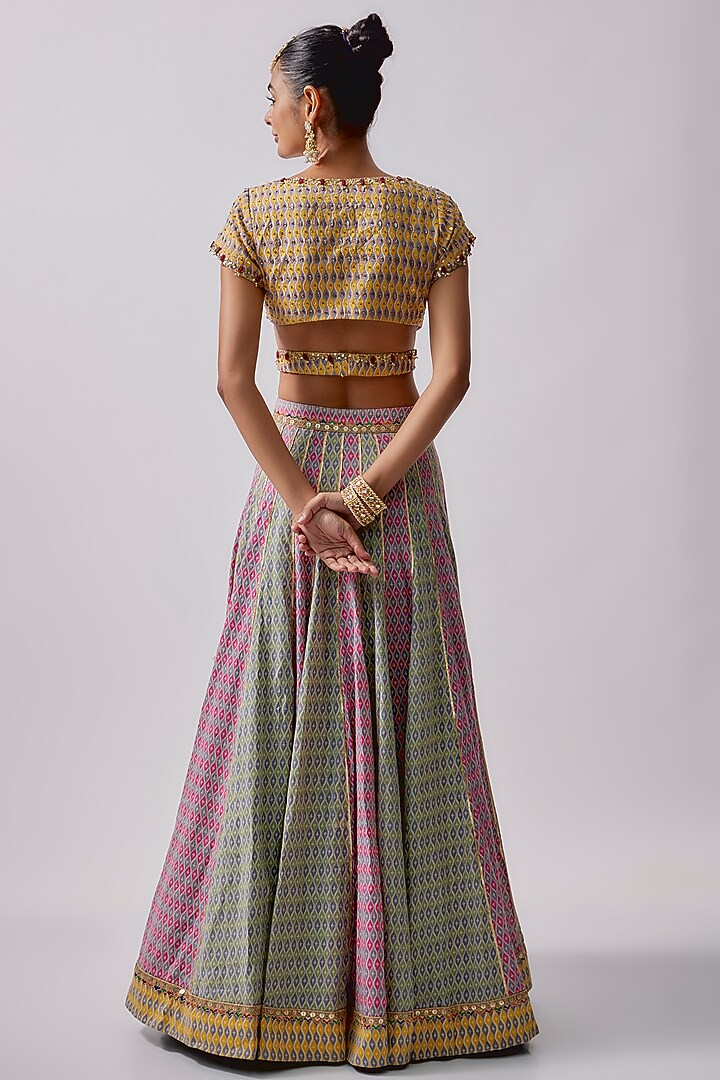 Grey Dola Silk & Polyester Printed Wedding Lehenga Set by Sharad Raghav at Pernia's Pop Up Shop