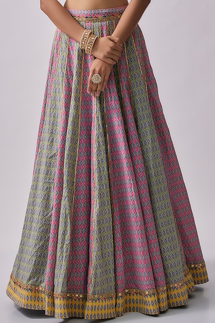 Grey Dola Silk & Polyester Printed Wedding Lehenga Set by Sharad Raghav at Pernia's Pop Up Shop