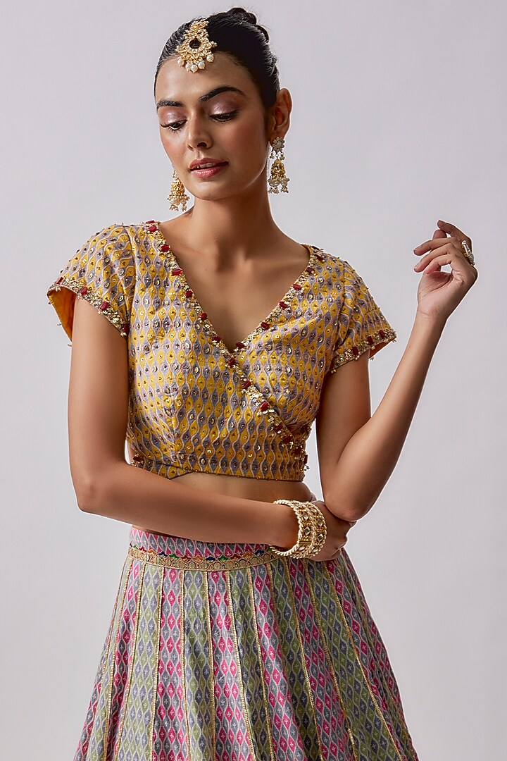 Grey Dola Silk & Polyester Printed Wedding Lehenga Set by Sharad Raghav at Pernia's Pop Up Shop