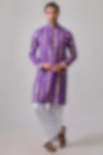 Purple Cotton Zari Stripe Kurta Set by Sharad raghav men at Pernia's Pop Up Shop