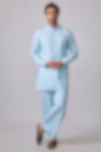 Light Blue Linen Cotton Kurta Set by Sharad raghav men at Pernia's Pop Up Shop