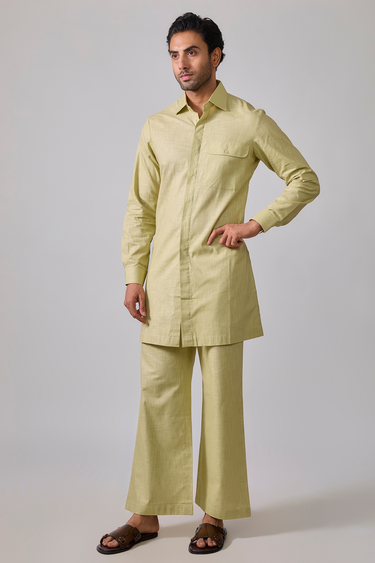 Sharad raghav Pistachio Linen Cotton Kurta Set