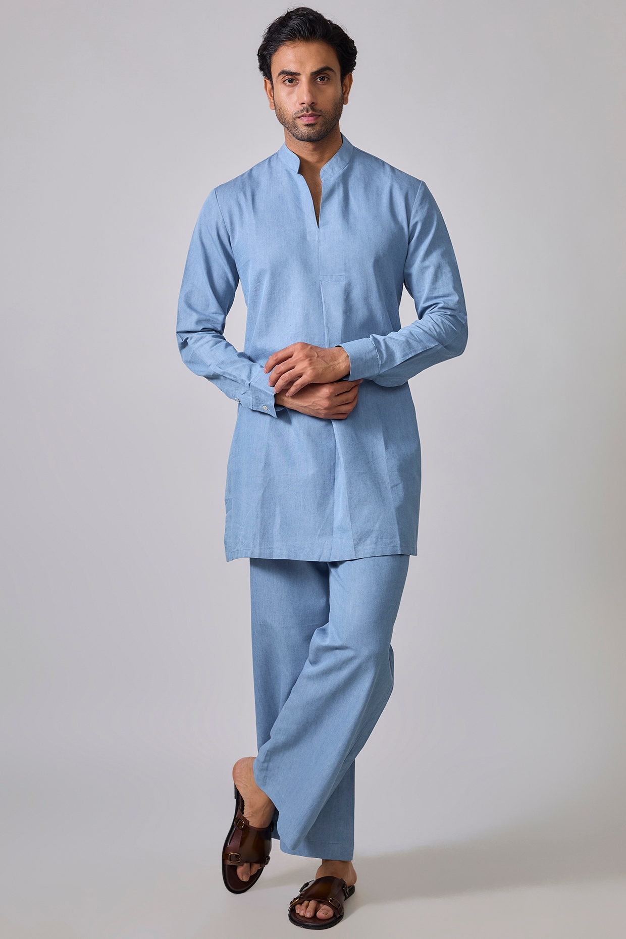Sharad raghav Powder Blue Denim Kurta Set