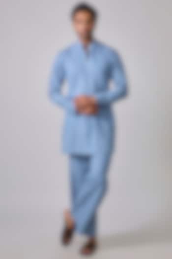 Powder Blue Denim Kurta Set by Sharad raghav men at Pernia's Pop Up Shop