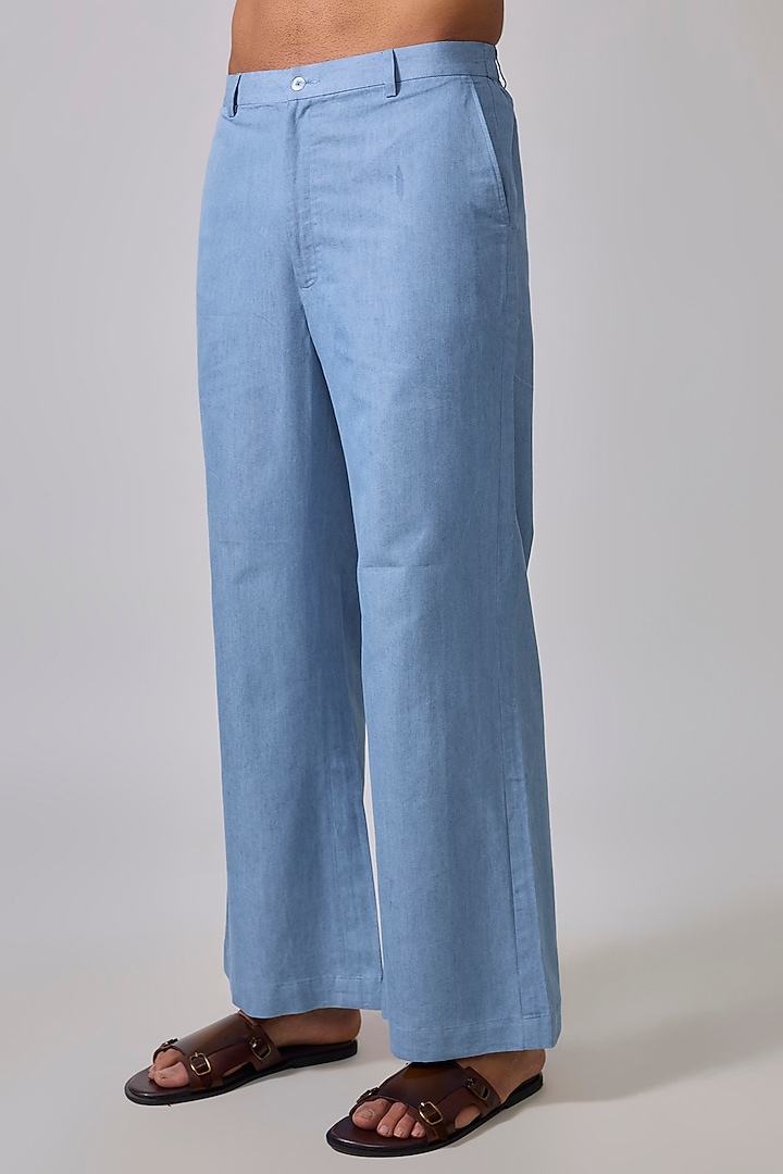 Powder Blue Denim Kurta Set by Sharad raghav men at Pernia's Pop Up Shop