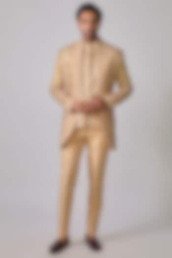 Beige Zari Silk Zardosi Embroidered Wedding Indowestern Set by sharad raghav men at Pernia's Pop Up Shop