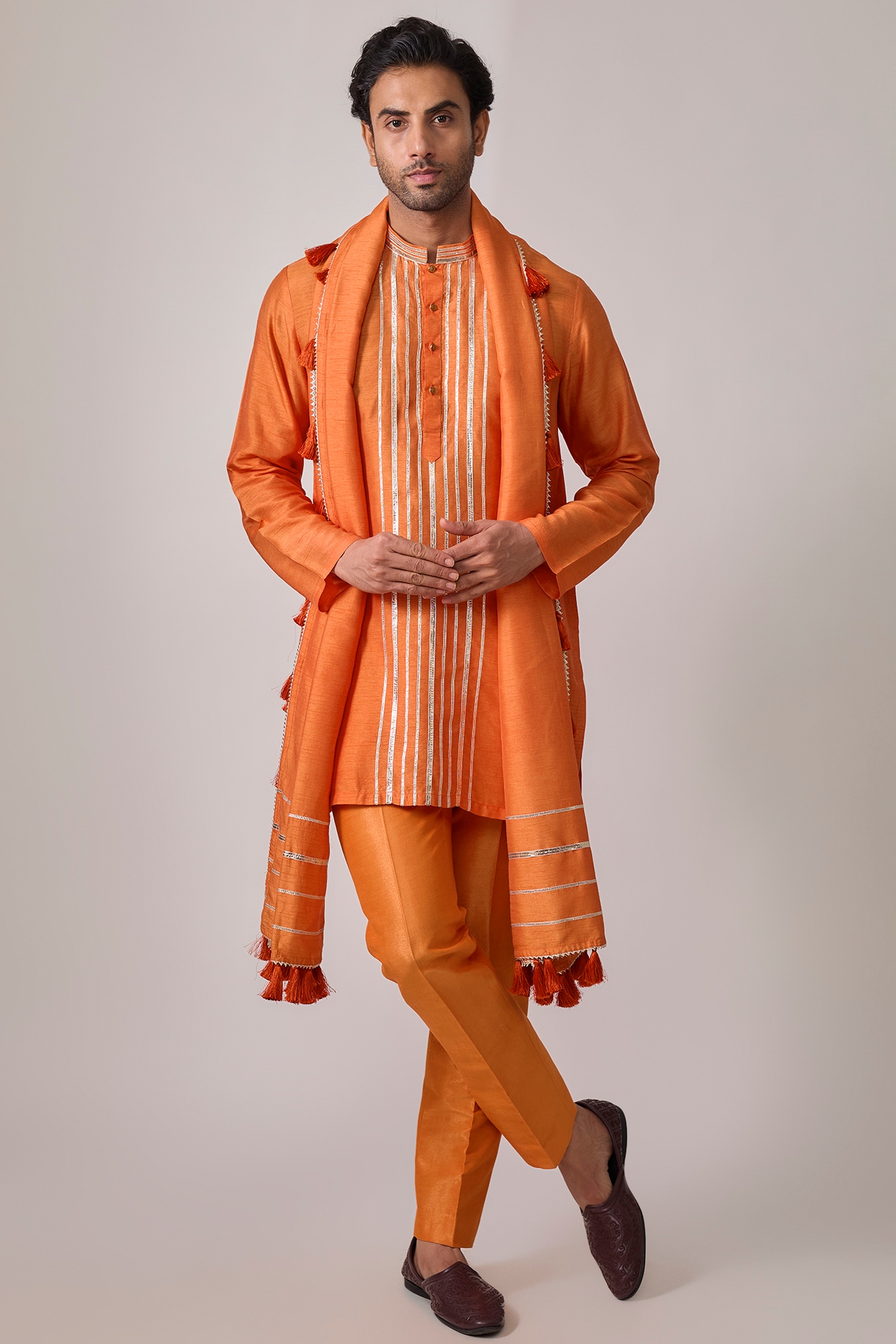 sharad raghav Orange Silk Gota Embroidered Kurta Set