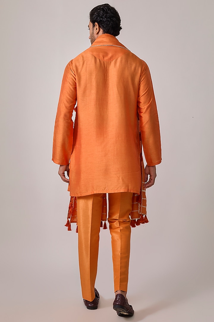 Orange Silk Gota Embroidered Kurta Set by sharad raghav men at Pernia's Pop Up Shop