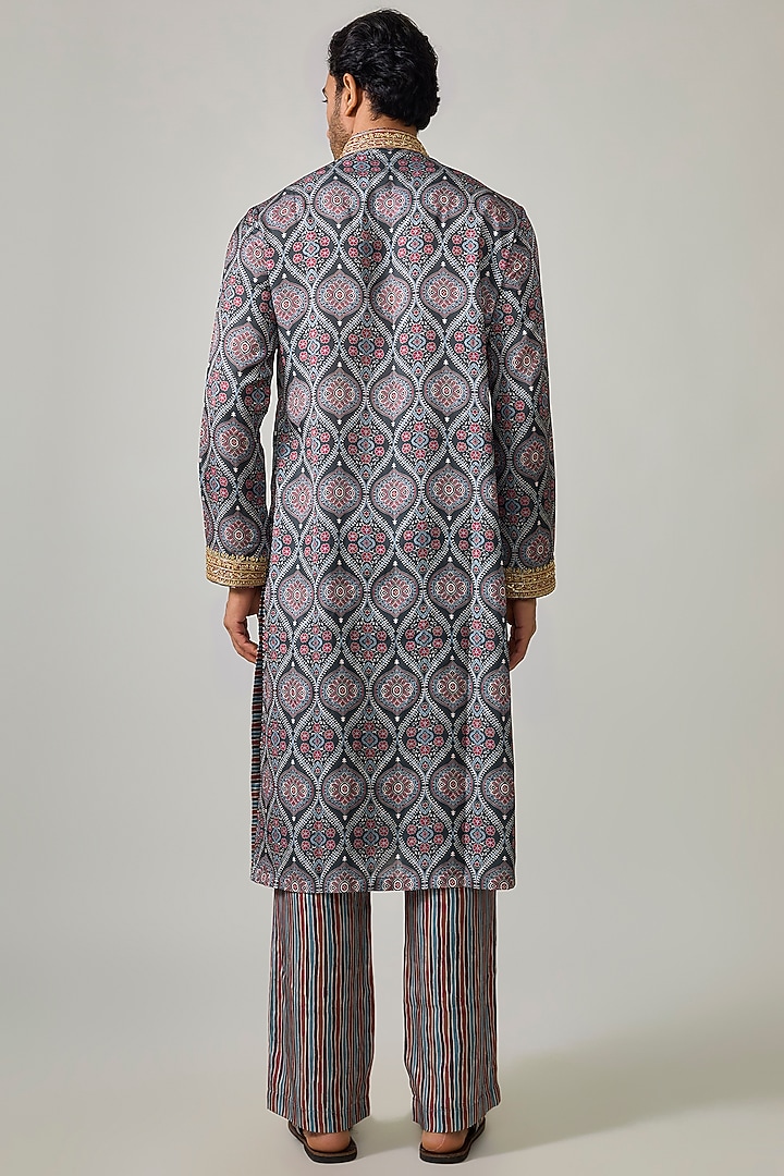 Grey Modal Silk Embroidered & Digital Printed Kurta Set by sharad raghav men at Pernia's Pop Up Shop